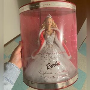 2001 Barbie Holiday Celebration Doll in White and Silver